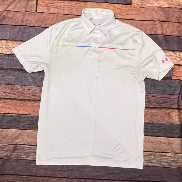 Under Armour Heat Gear Cold Black White Polo Golf Preppy Athletic Mens Shirt - Picture 1 of 7
